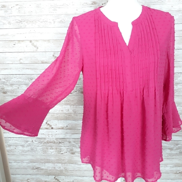 Charter Club Blouse S Pink Top Sheer Sleeves 561 - Picture 2 of 6